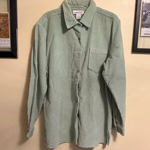 Wide-Ribbed Green Corduroy Shirt